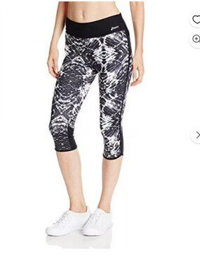 NEW Asics Women's Crazy Sequin Print Black/White Capri Run/Yoga Pants, Small